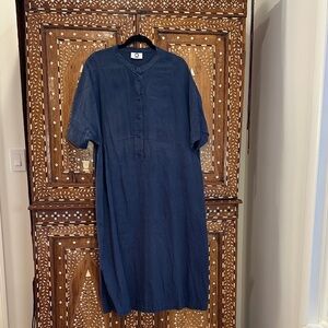 Marina Rinaldi Blue Linen Shirt Dress
